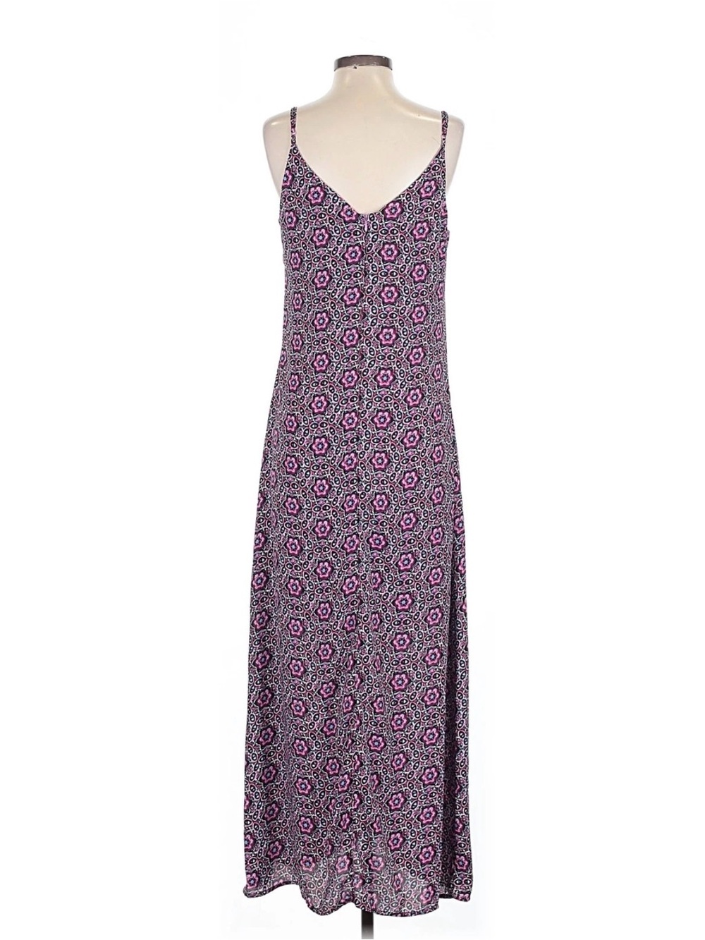 Catherines Purple and Pink Geometric Floral Spaghetti Strap Maxi Dress